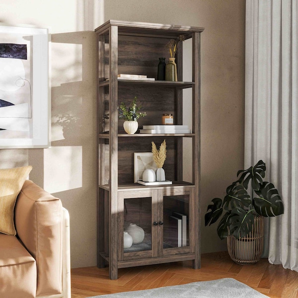 Flash Furniture Stella Modern Farmhouse Wooden Bookcase and Storage Cabinet, 3 Upper Shelves in Gray Wash ZG-027-GRYWSH-GG - main